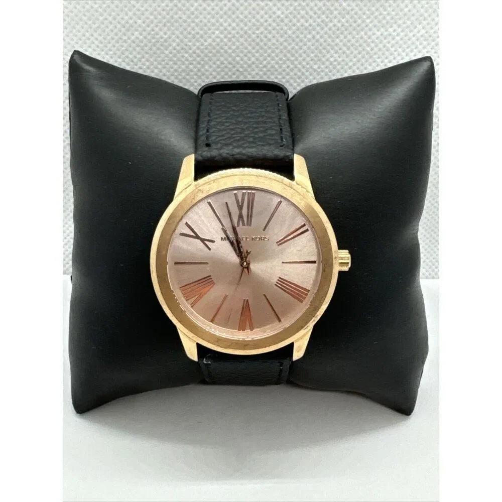 Michael Kors Hartman MK3491 Womens Black Leather Analog Dali Quartz Watch JNA385